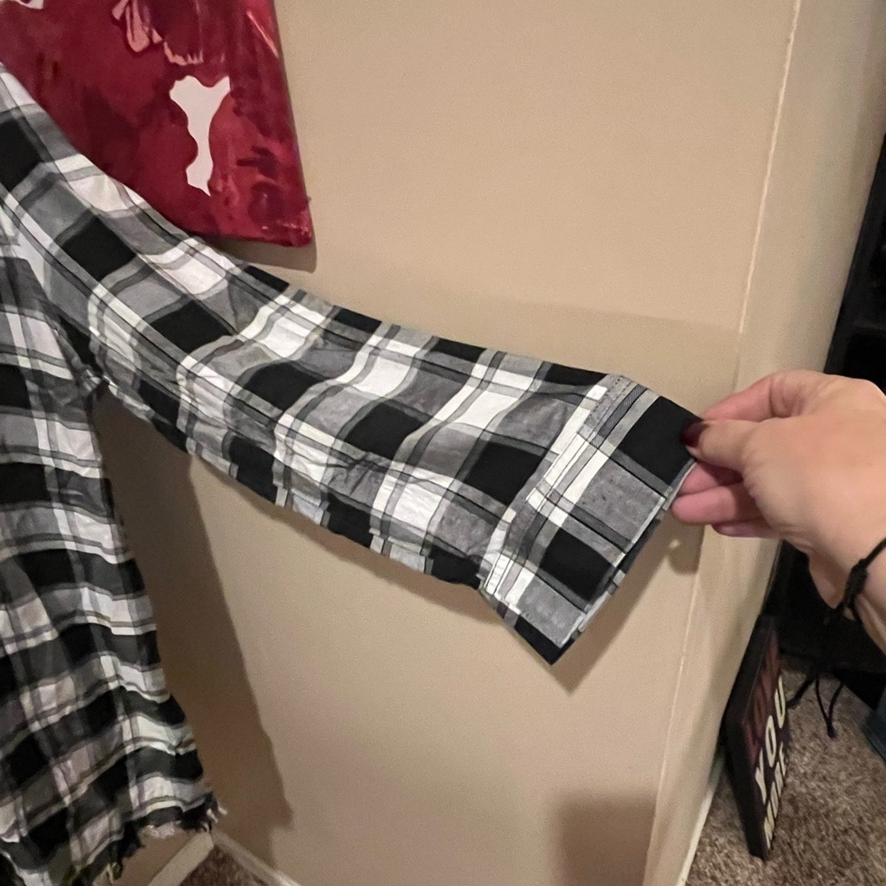 Umgee Women's Long Sleeve Plaid Shirt Black White Plaid, size 2XL - Picture 4 of 8